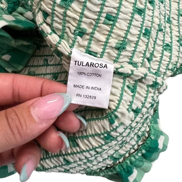 Tularosa Teri Gingham Plaid Smocked Bodycon Mini Dress Green Small Ruffle Peplum - Picture 6 of 9